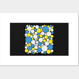 blue white and yellow pop art polka dot pattern Posters and Art